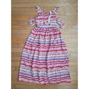 Girls Mudd Maxi Dress Size 10 Geometric Stripes Adjustable Straps Ruffles